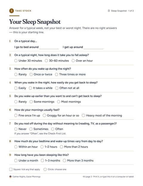 Printable page: Your Sleep Snapshot
